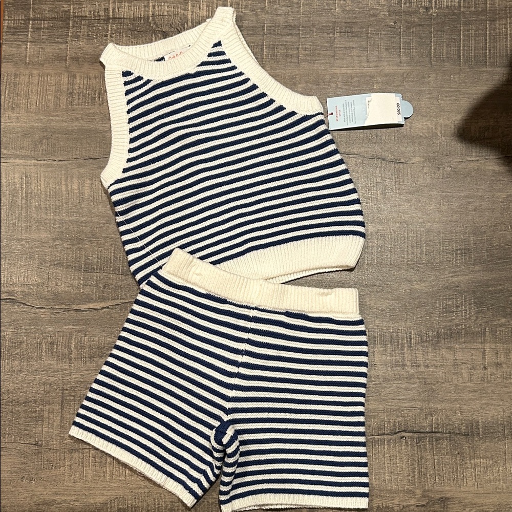 Cat & Jack Navy and White Striped Knit Set